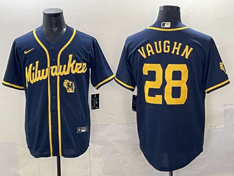 Men Milwaukee Brewers #28 Vaughn Drak Blue Nike MLB 2025 Jersey 03